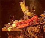 Willem Kalf Still Life with the Drinking-Horn of the Saint Sebastian Archers' Guild, Lobster and Glasses
